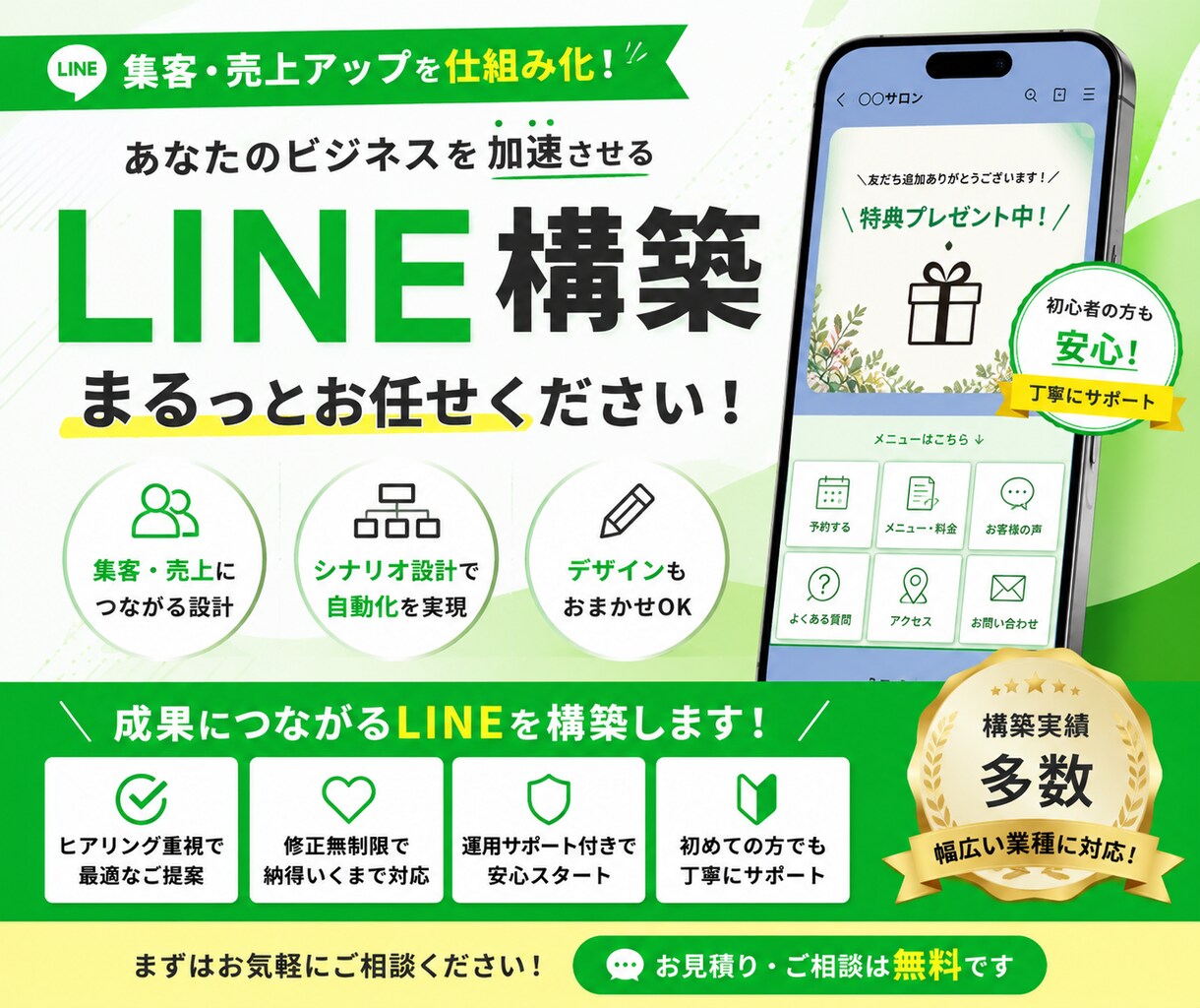 公式LINE構築｜ステップ配信からサポートします 最短2日納品、ステップ配信7通＋リッチメニュー切替など イメージ1
