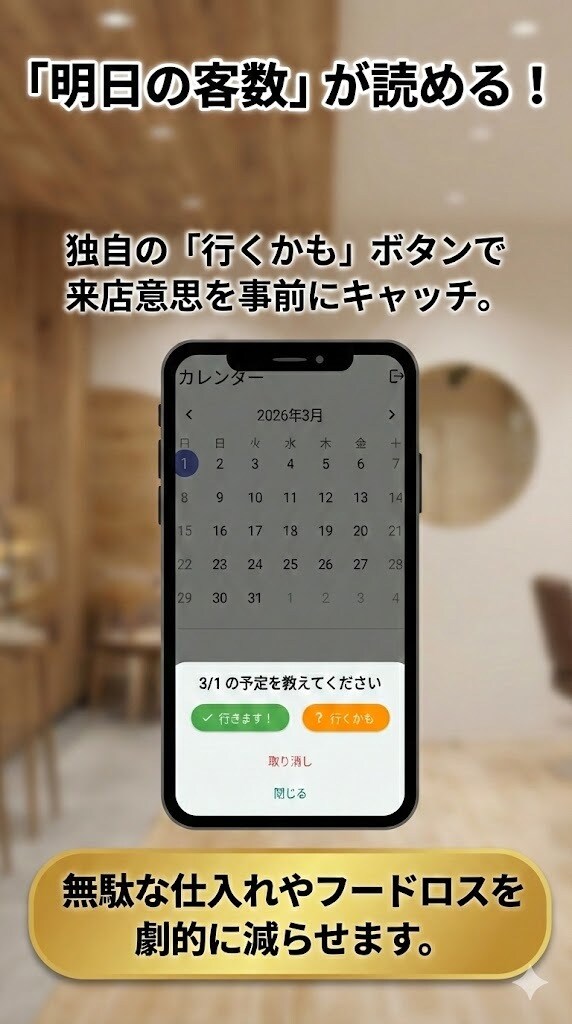フードロス削減！来店予測機能付店舗アプリ作成します 「行くかも」機能で来店予測。無駄な仕入れを減らす公式アプリ イメージ2
