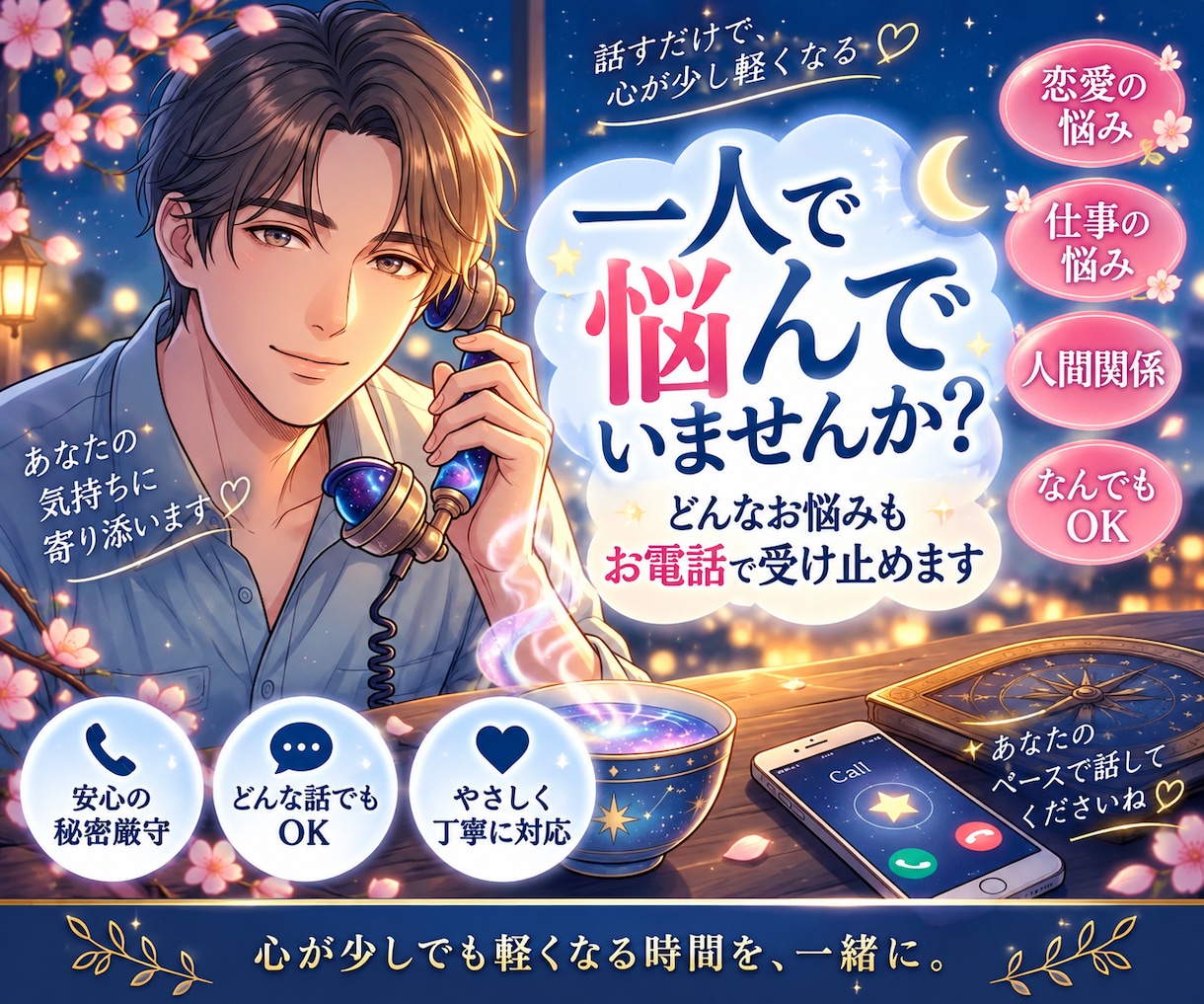 一人で悩んでいませんか？どんな悩みも電話で承ります 誰にも言えない悩み、誰かに言いたい悩み、ありませんか？ イメージ1