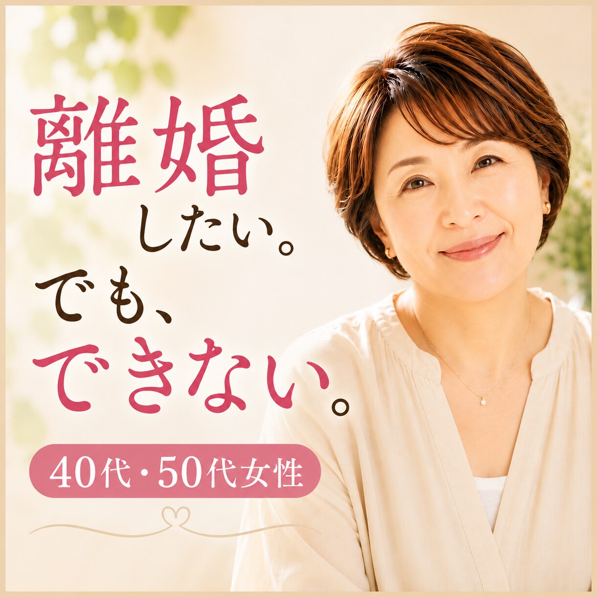 離婚したいけどできない…その本音をお聴きします 40代・50代女性へ夫には言えないモヤモヤ全部お話しください イメージ1