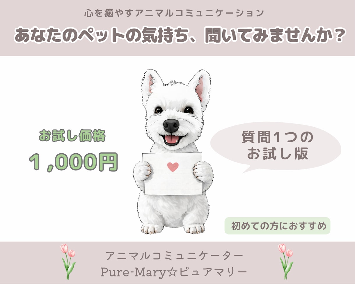 お試し版★アニマルコミュニケーションします ★ペットの気持ちをやさしくお伝えします イメージ1