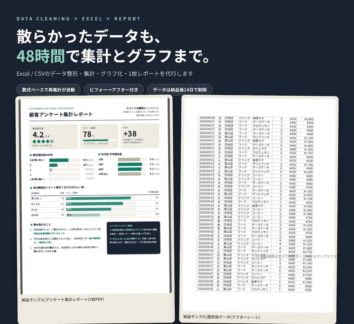 Excel/CSVの整形・集計・グラフ化をします 散らかったデータも48時間で整えて納品します イメージ1