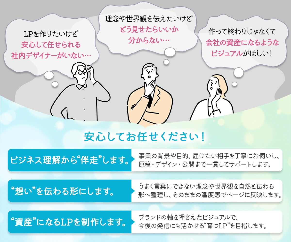 構成から相談できるLPデザイン制作します 初めてでも安心！構成・原稿作りから丁寧にサポート イメージ2