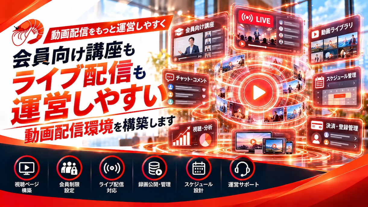 会員向け動画講座・ライブ配信環境を構築します 会員限定の動画視聴とライブ配信を使いやすく イメージ1