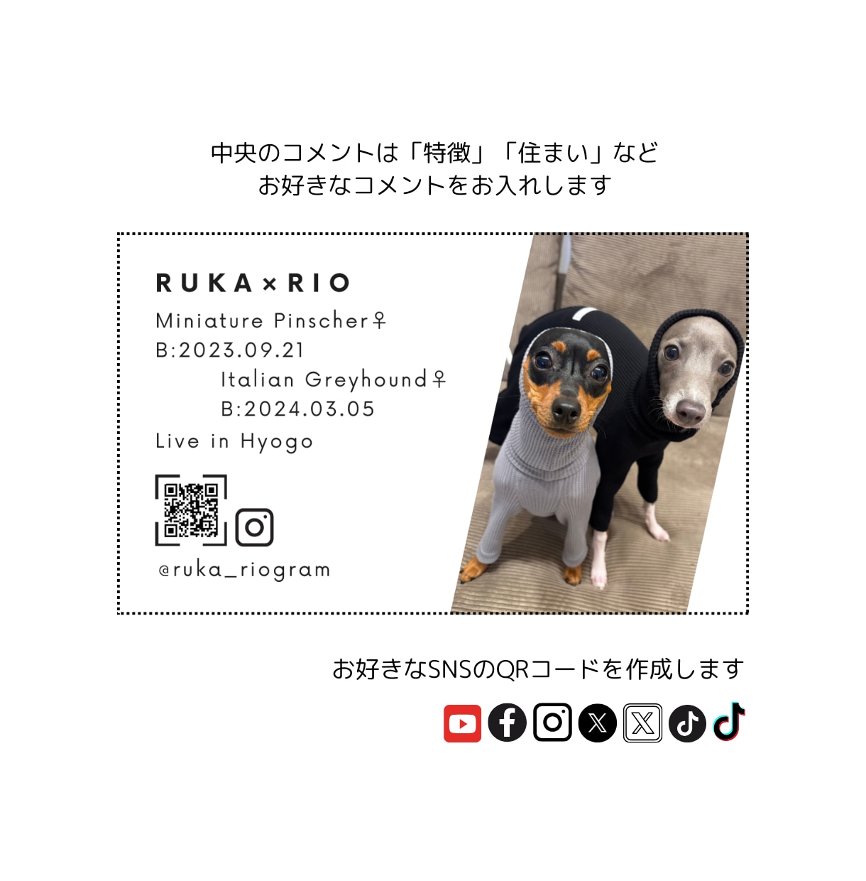 モノクロでおしゃれな『うちの子名刺』を作成します ペットイベントやお散歩中の自己紹介にぴったり！ イメージ4