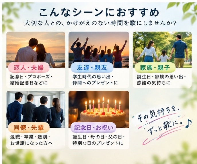 思い出を歌にするオリジナルソングを制作します 恋人・家族・友達への贈り物に。歌詞・音源・ジャケット付き イメージ4