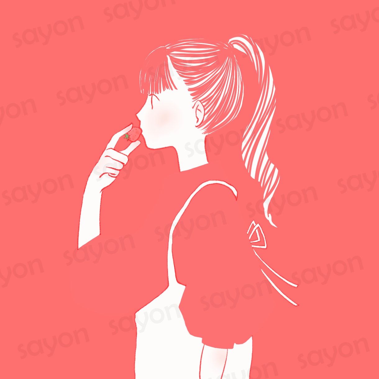 商用利用可！完成品イラストを販売しています いちごを頬張る女性/クール・おしゃれ/SNS用アイコンなど イメージ1