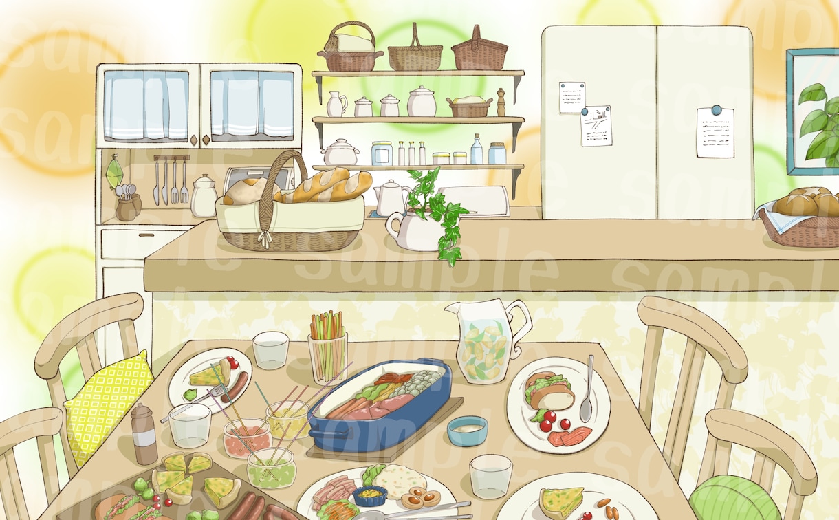 可愛いオンライ会議などのバーチャル背景画を描きます あなただけの可愛くてポップなバーチャル背景を一点物で描きます イメージ6