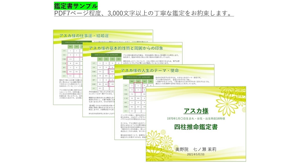 自己分析四柱推命！貴方の生涯運を鑑定します 人生の支えになるメッセージを届けます。3,000文字以上鑑定 イメージ2