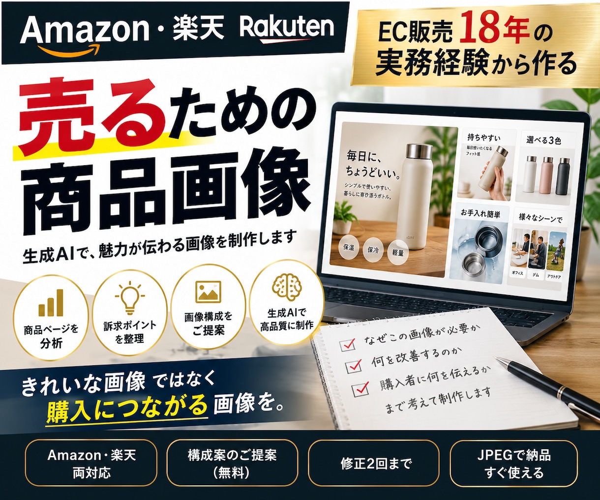 Amazon楽天の商品画像を企画から丸投げできます 通販歴20年以上の現役店長が5枚の画像制作までまとめて対応 イメージ1