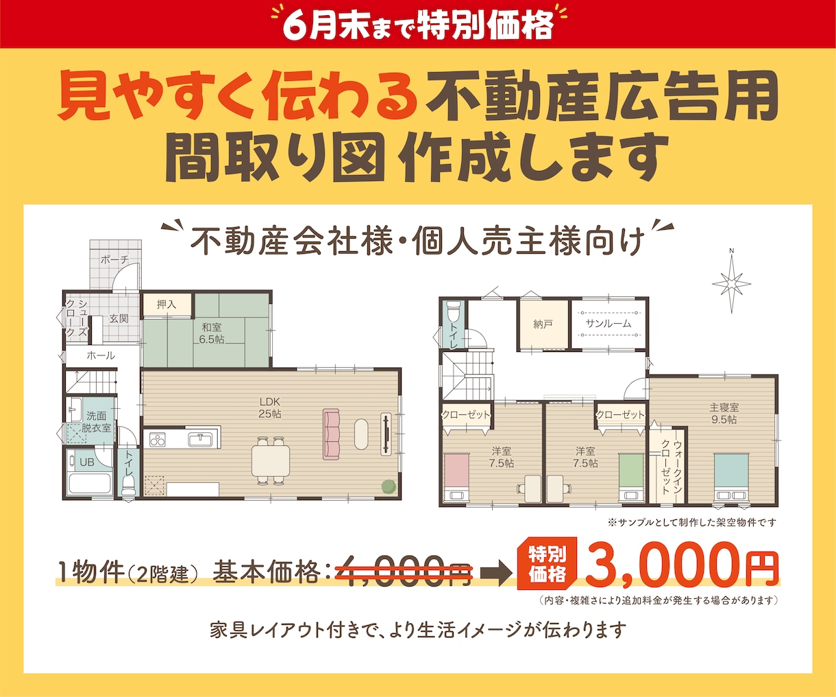 見やすく伝わる間取り図を丁寧に作成いたします チラシ・資料に使いやすいシンプルな間取り図を作成いたします イメージ1