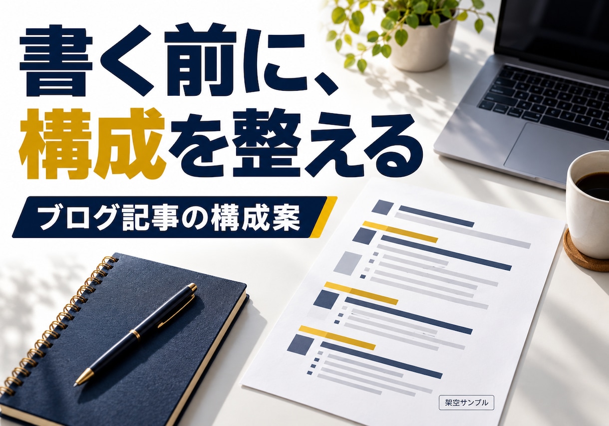 ブログ記事の構成案を作成します 書き始める前に、記事の流れと要点を整理 イメージ1
