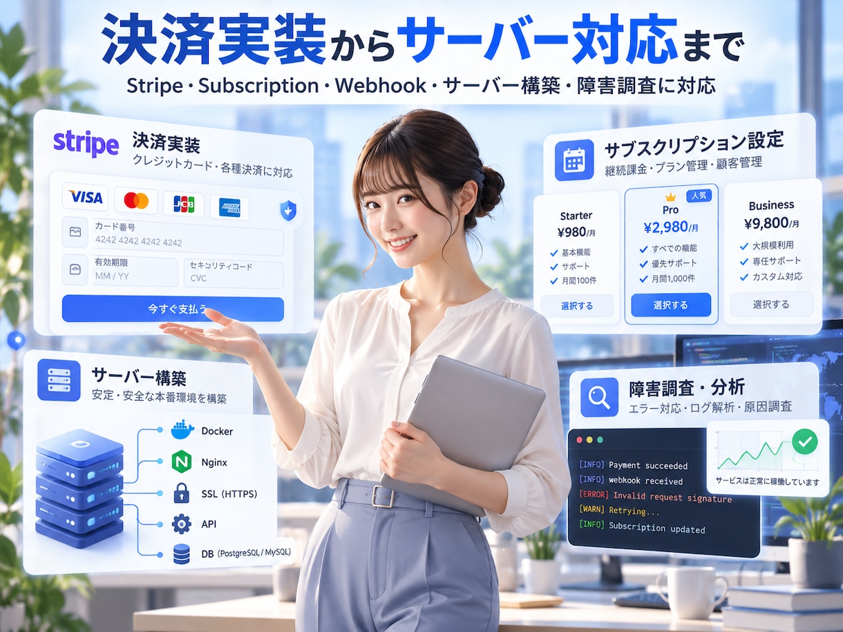 Stripe決済・サーバー周りを対応します 決済実装から障害調査・サーバー構築まで対応 イメージ1