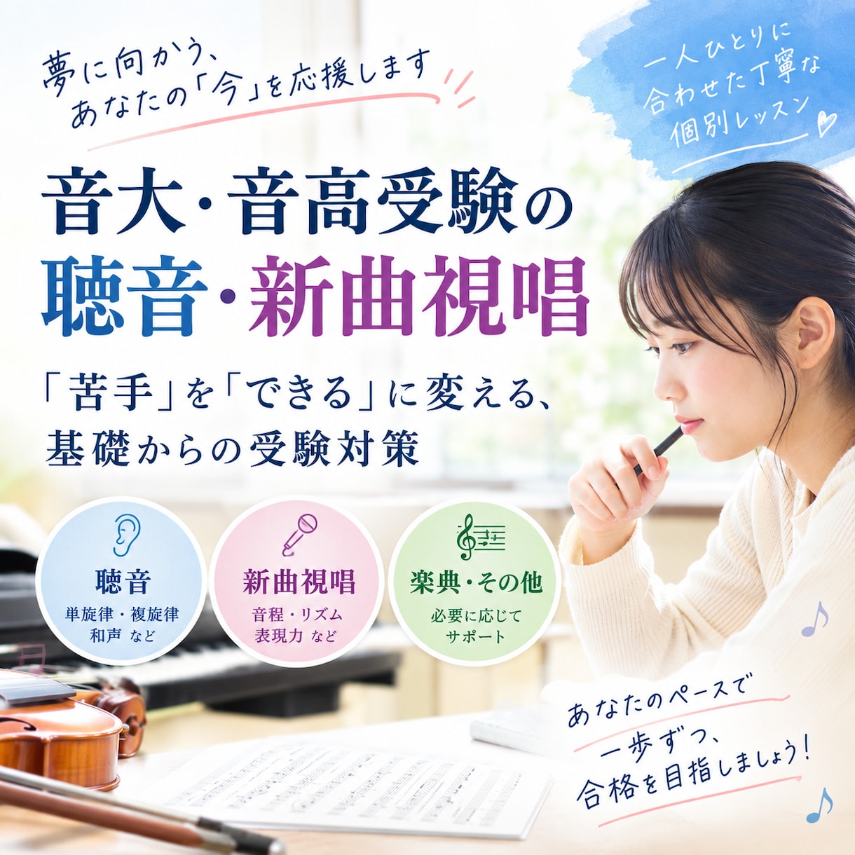 音高音大受験対策ソルフェージュ教えます 「苦手」から「できる」に変える基礎からの受験対策60分×3回 イメージ1