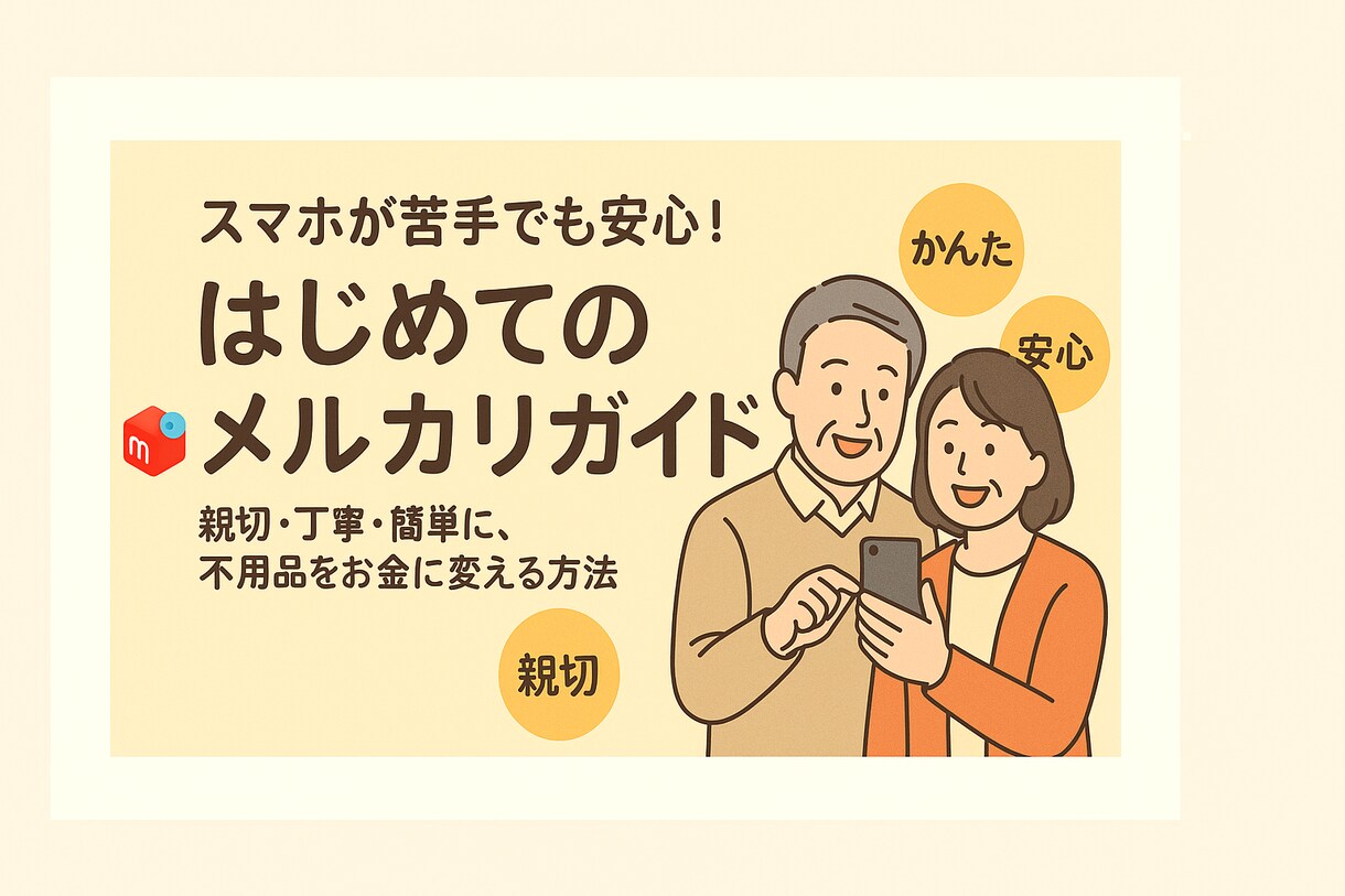 初心者向けにメルカリを詳しく教えます スマホが苦手でも安心スタート、不用品が宝に変わる。 イメージ1