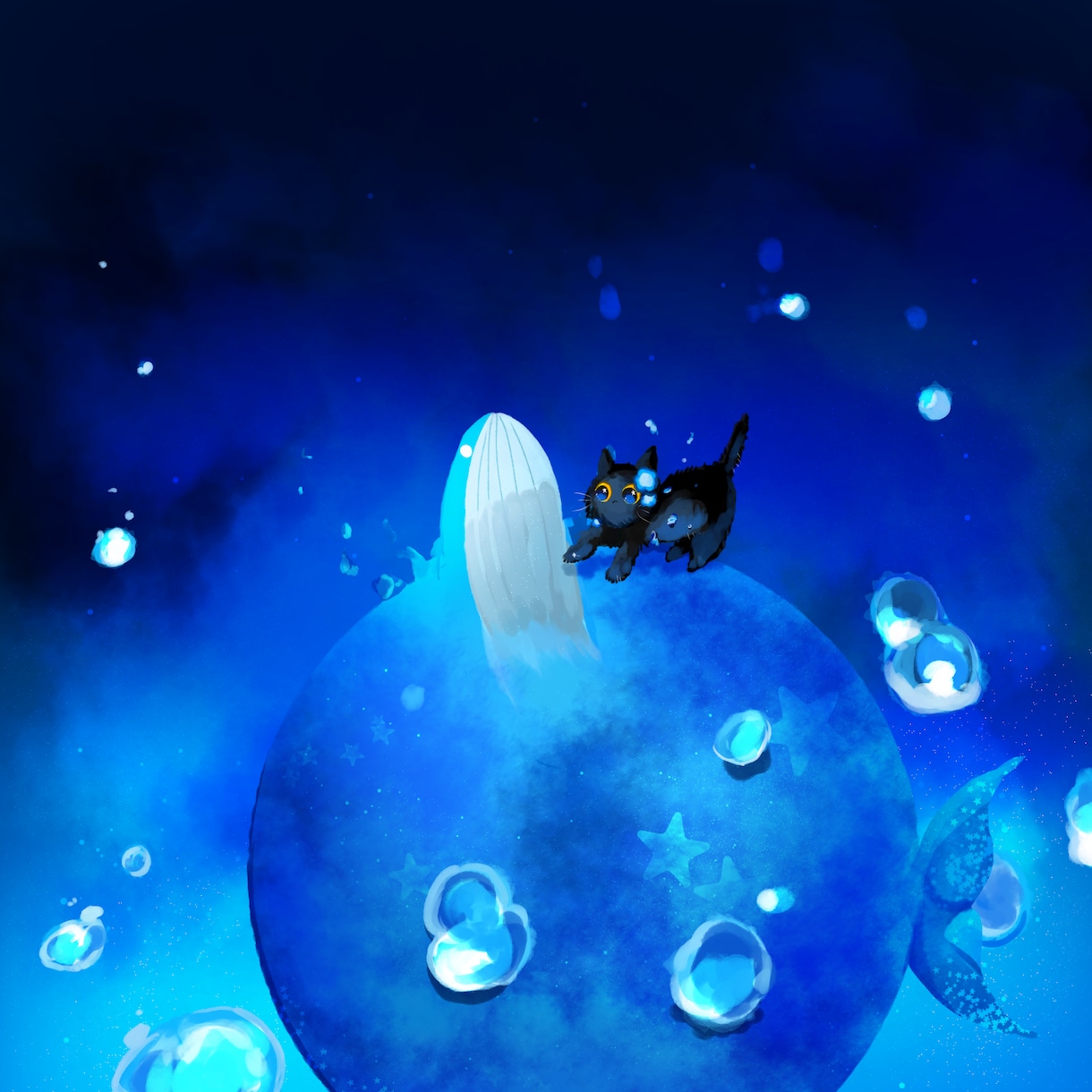 動物の絵を描きます 青と宇宙と花をベースに可愛らしい動物を描きます！ イメージ2
