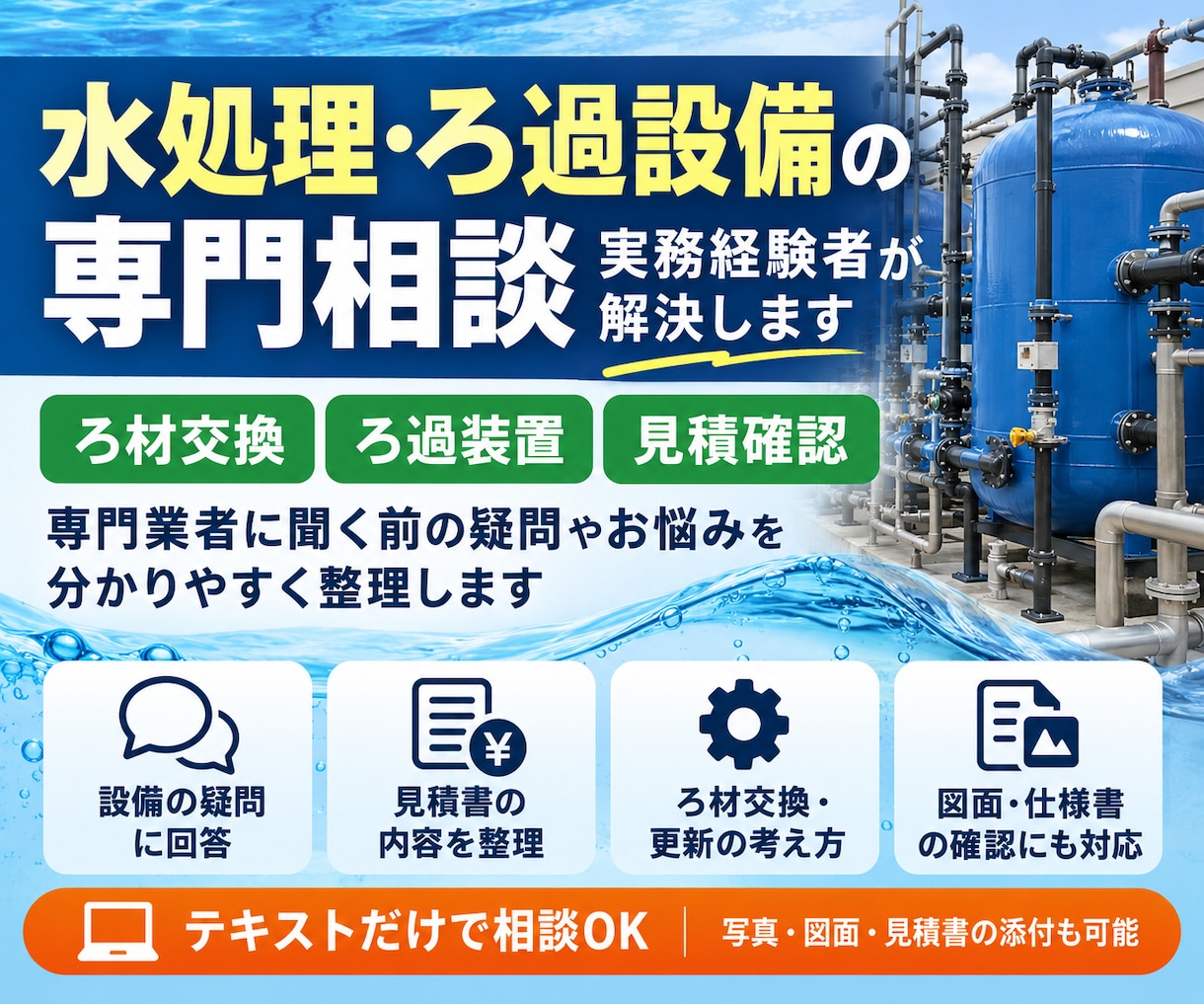 水処理・ろ過設備の悩みを実務経験者が解決します ろ材交換・ろ過装置の疑問を実務経験者が整理します イメージ1