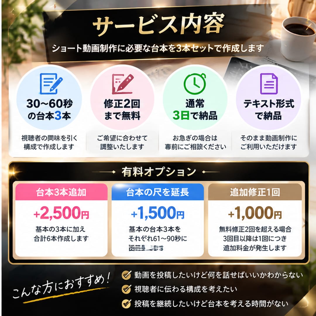 ショート動画の台本3本作成します TikTok・リール・YouTubeショート対応 イメージ3