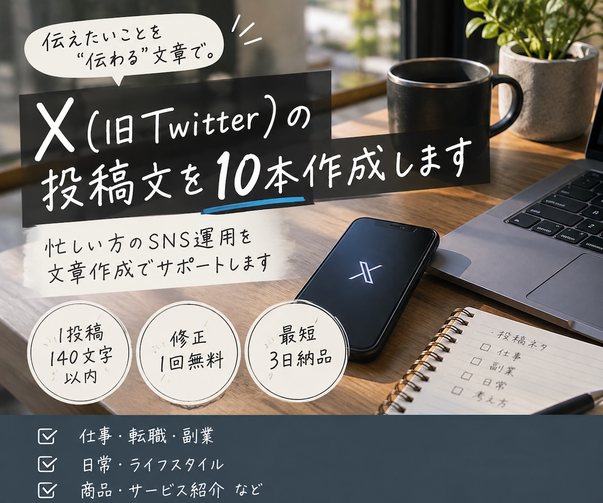 Xの投稿文を10本作成します 忙しい方のSNS運用を文章作成でサポートします!! イメージ1