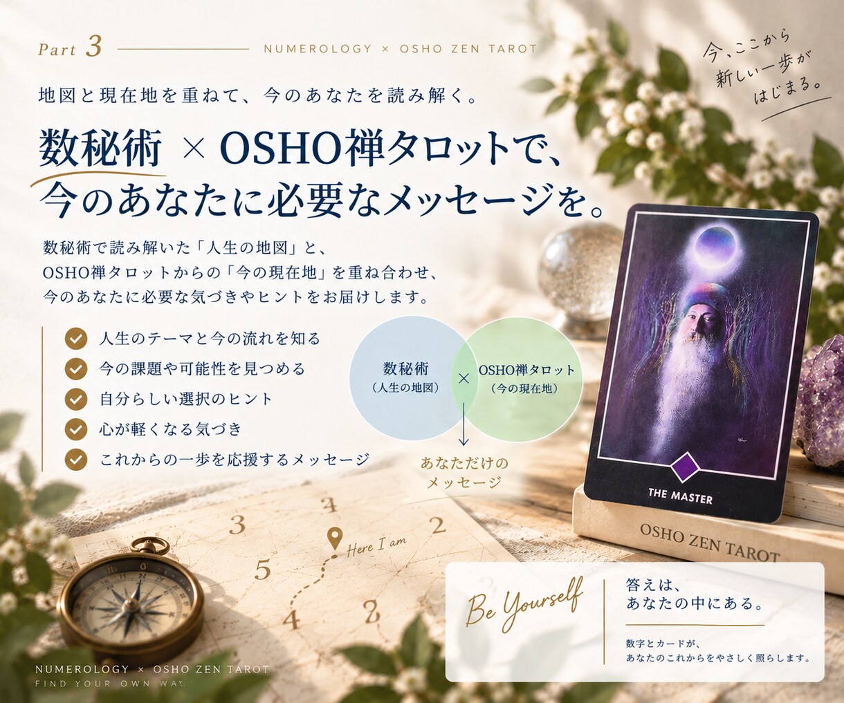 数秘とOSHOタロットで人生の地図と現在地をみます 今の自分を知り、この先を自分で選ぶヒントに。いつでもどうぞ。 イメージ4