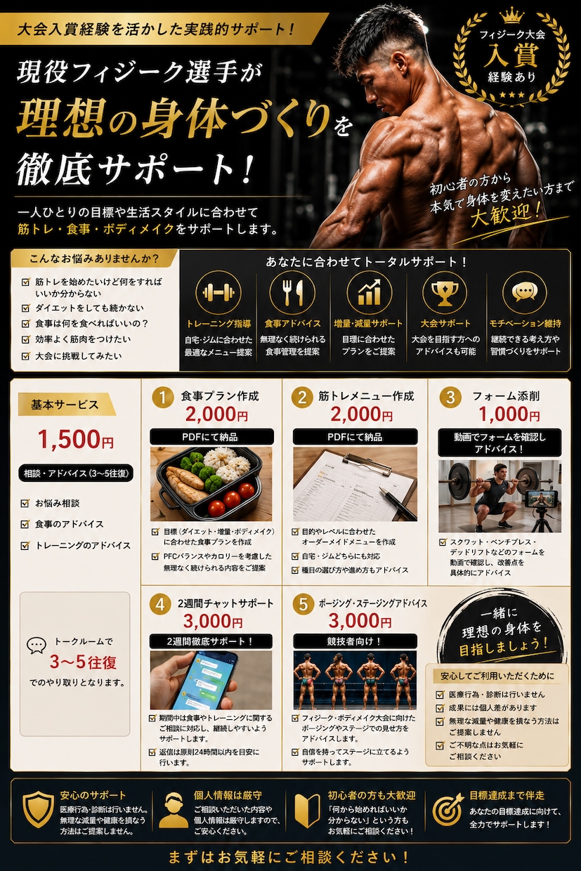 現役フィジーク選手が理想の体へ導きます 大会経験を活かし理想の体づくりをサポート イメージ1