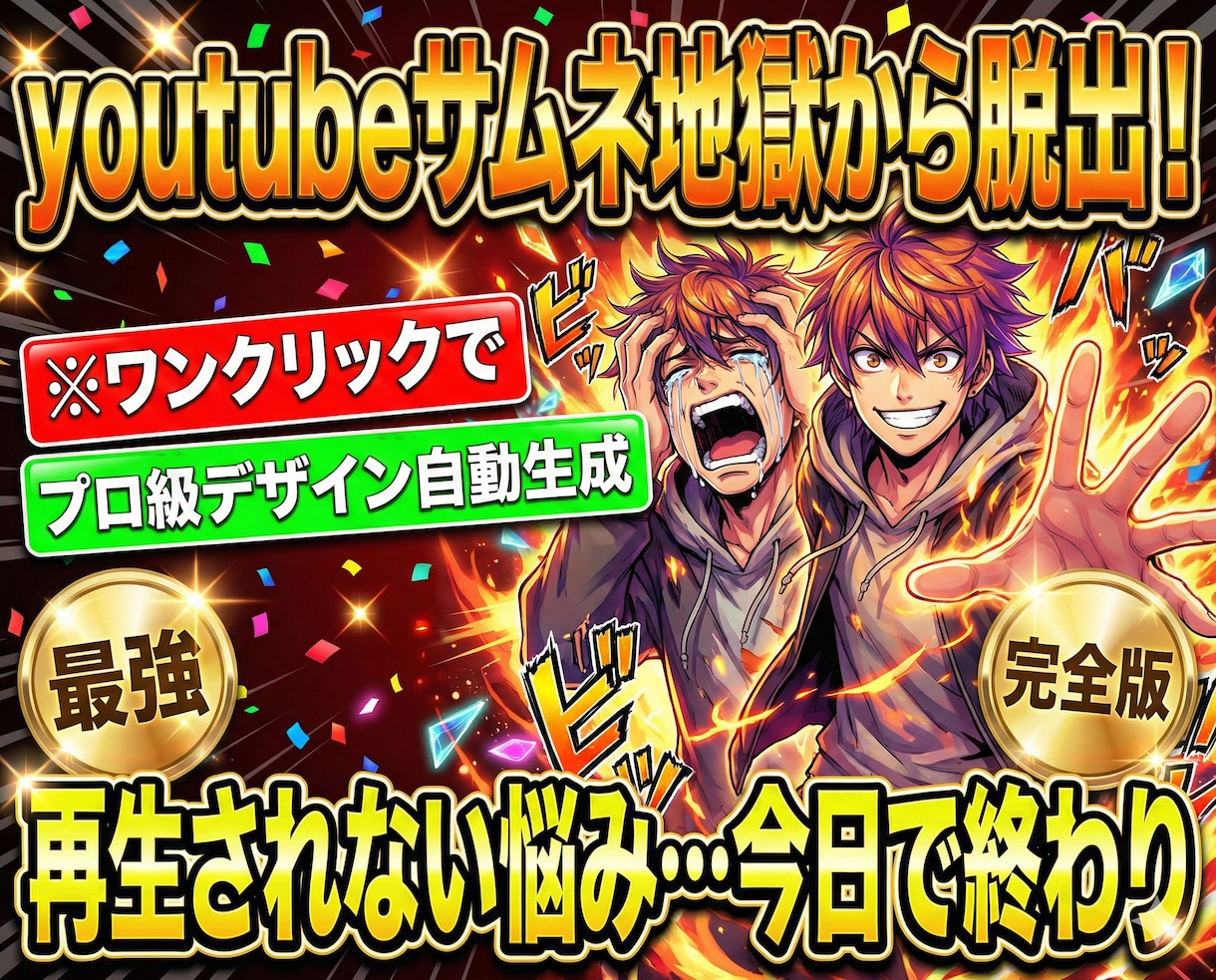 ナノバナナYouTubeサムネ生成ツール販売します ワンクリックサムネ生成。「どんな動画か」を日本語で送るだけ。 イメージ2