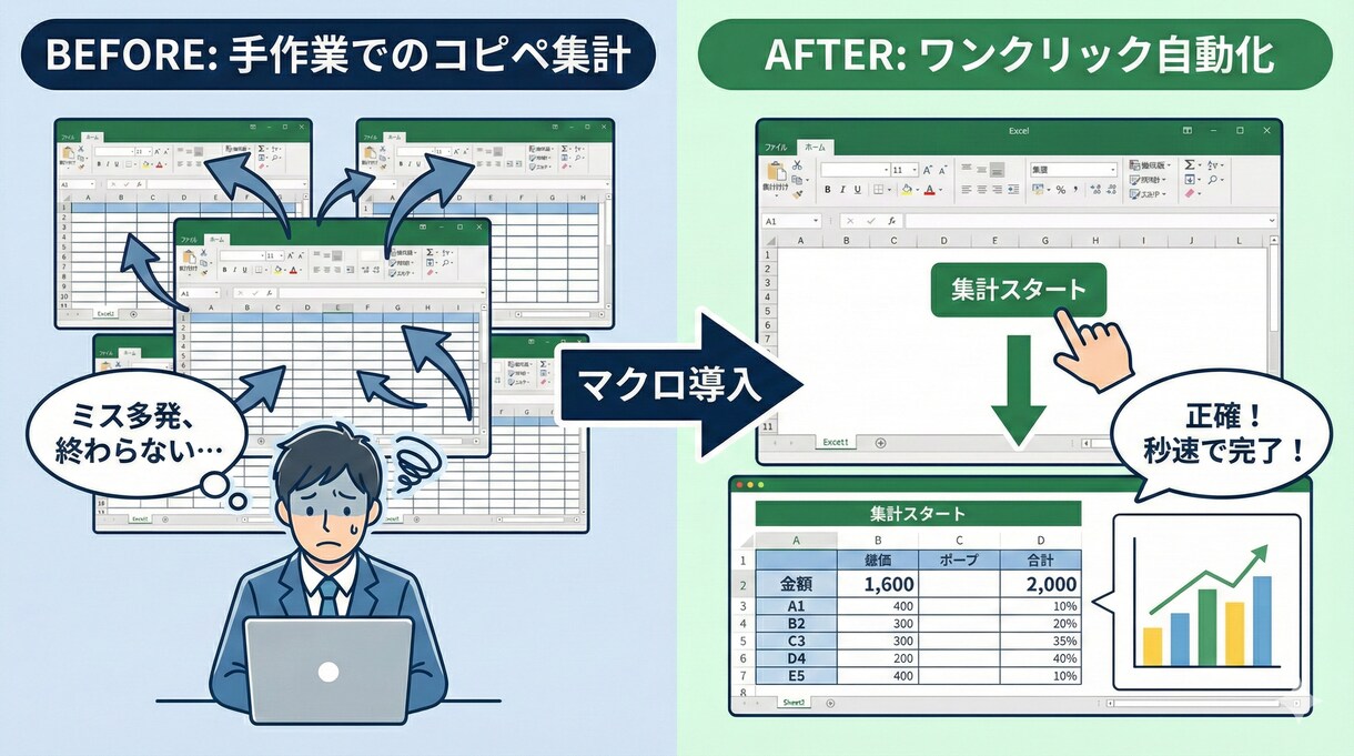 Excelの悩み解決！関数・マクロツール作成します Excel業務のお悩みを、マクロ（VBA）や関数を使って解決 イメージ3