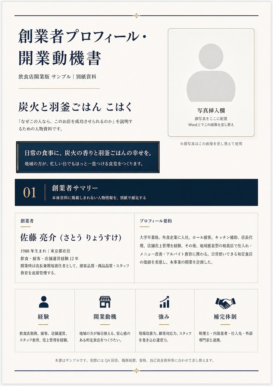 飲食店専門｜融資申請に使える事業計画書を作成します 事業計画・収支計画・開業資金計画を一括作成 イメージ4