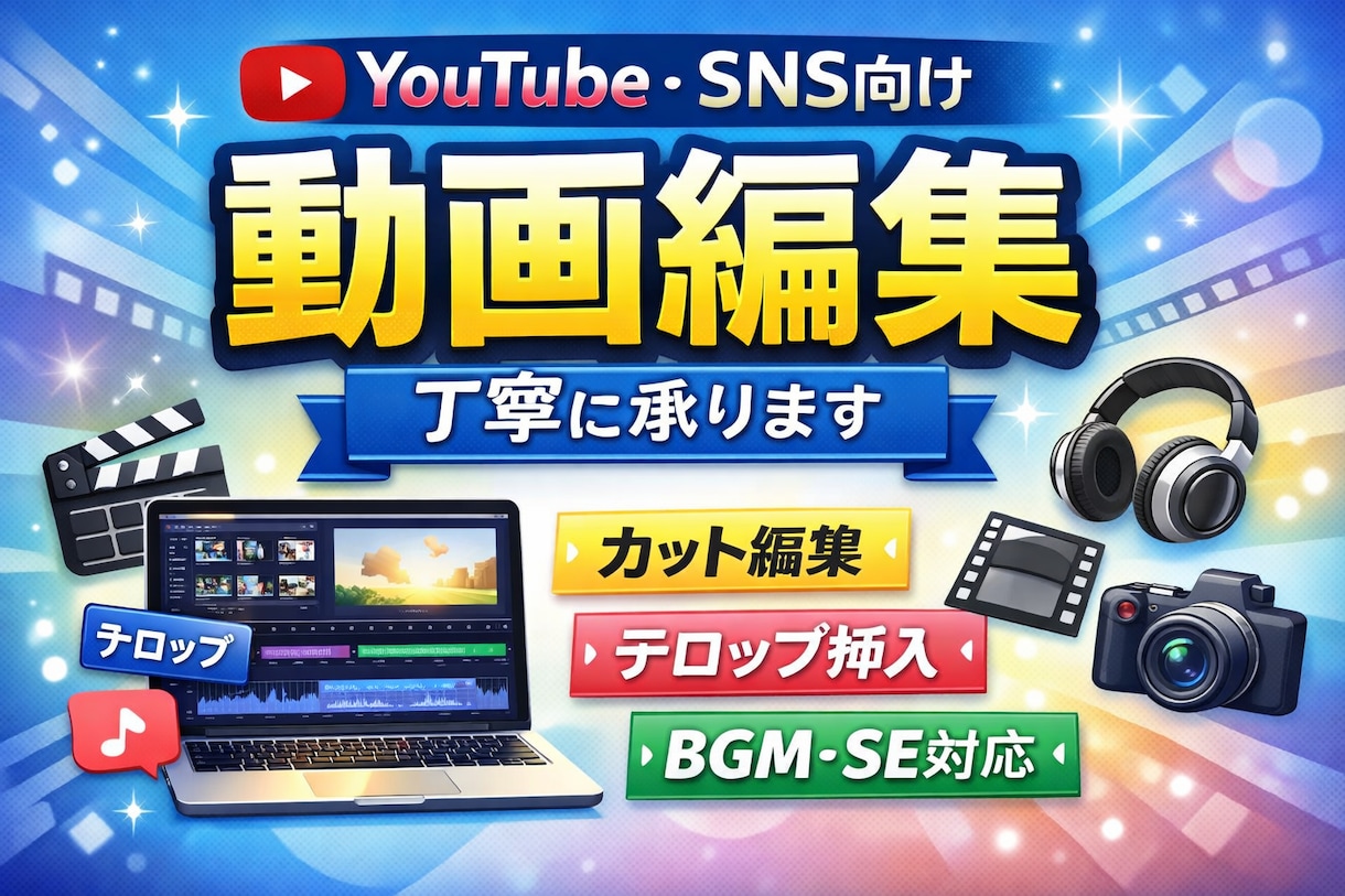 YouTube・SNS向け動画編集を丁寧に承ります カット・テロップ・BGM挿入対応します イメージ1