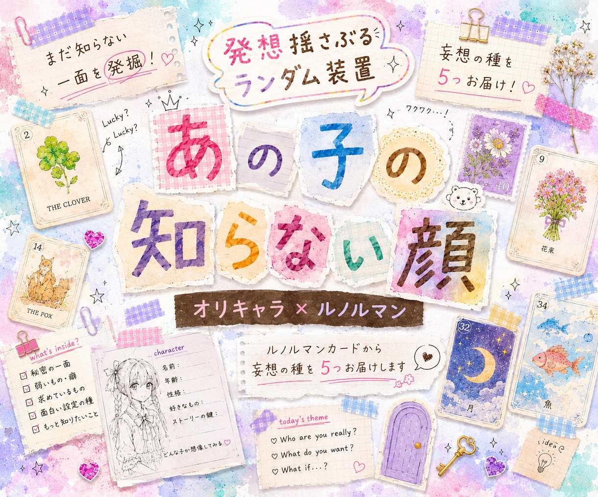 作者もまだ知らないあの子の一面をカードで発掘します ルノルマンカードからオリキャラの「妄想の種」を5つ届けます イメージ1