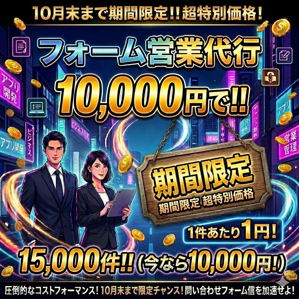 15000件1万円でフォーム営業代行します 1件約1円〜【最安値水準・リスト無も対応可能】 イメージ1