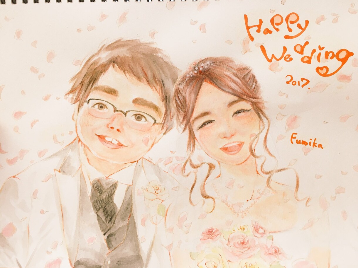 結婚式や記念日に♪ 手描き似顔絵お描きします 心に残るようなあったか可愛い似顔絵です イメージ1