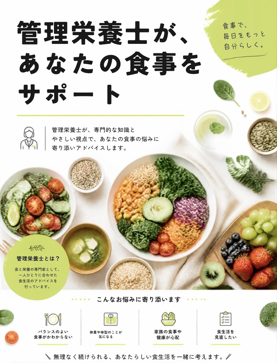 1日分の食事を管理栄養士がチェックします 「この食事で大丈夫かな？」を管理栄養士がチェックします！ イメージ1