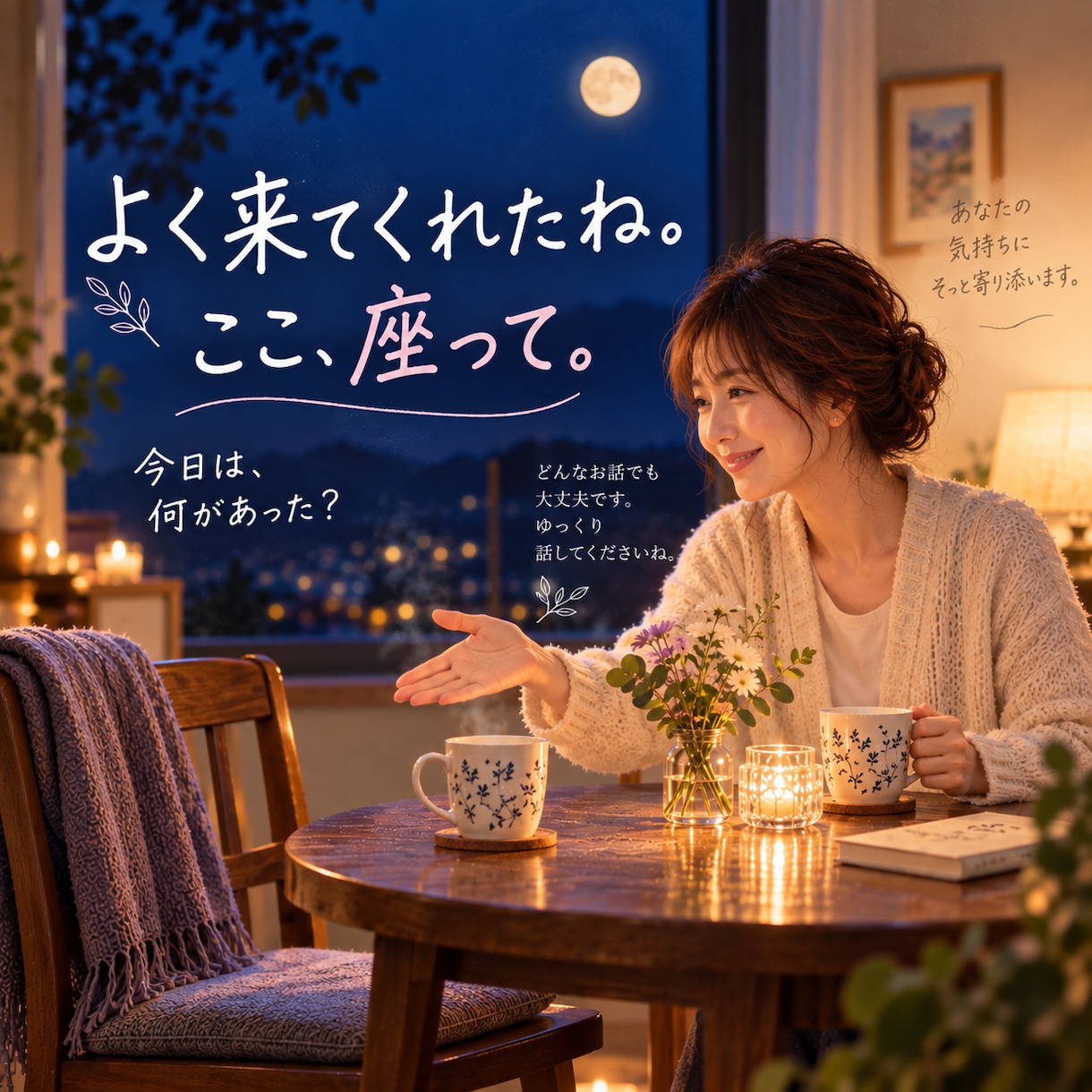 現実では誰にも言えない話、そっとお聞きします 答えを出すよりも、話して心を軽くしたい、そんな夜に イメージ2