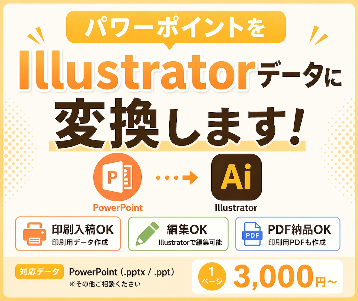 パワーポイントをIllustratorに変換します 印刷や編集しやすい状態に整えて納品します。 イメージ1