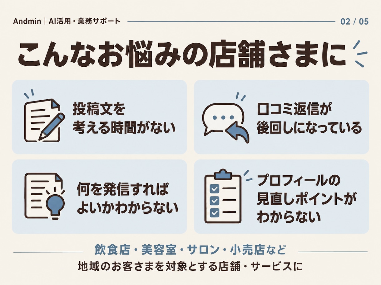 Googleマップ投稿文・口コミ返信案を作成します 投稿文4本と口コミ返信案をコピペできる形で納品します イメージ2