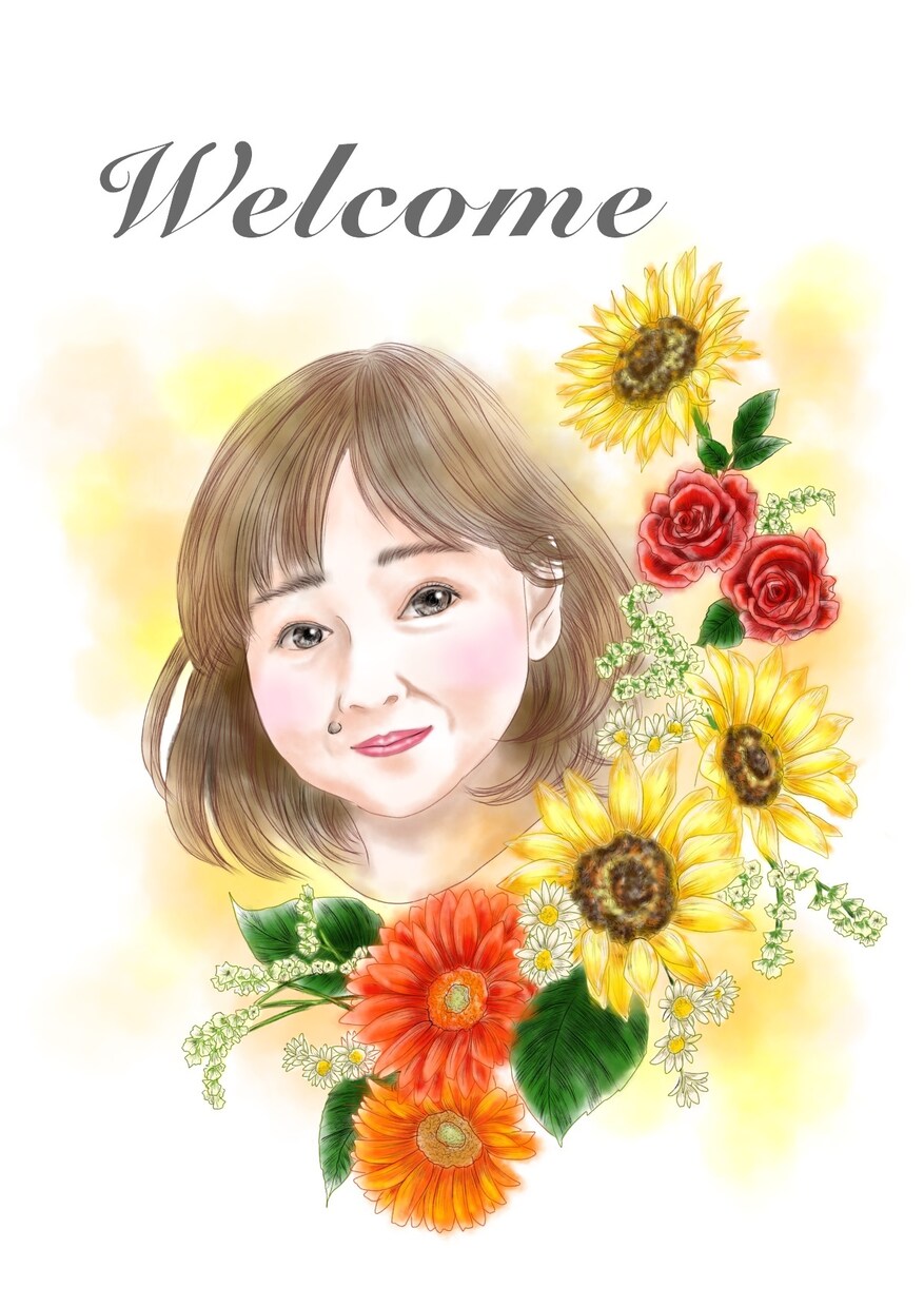 お好きな花につつまれた似顔絵をお描きします ウエルカムボードやプレゼントに! イメージ4