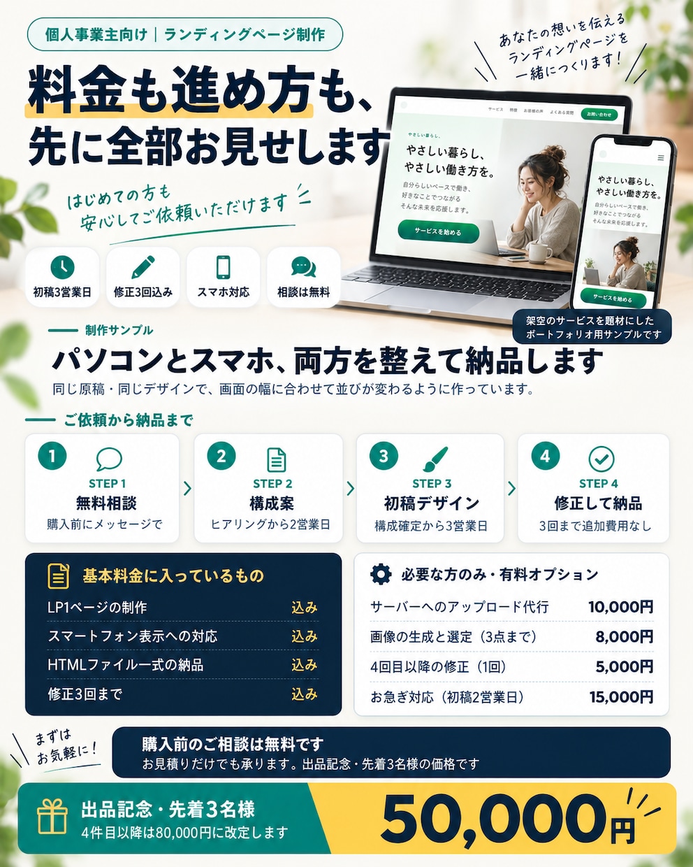 月額費用ゼロでLPを制作します ツール月額なし｜初稿3日｜出品記念の先着3名様 イメージ1