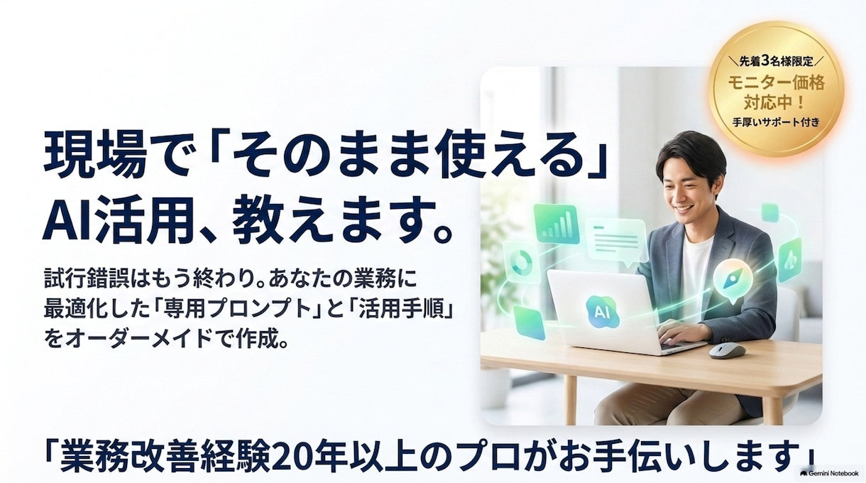 AI活用の相談・資料作成、生成AIの講師します 現場目線で業務効率化・AI活用・マニュアル作成、AI研修講師 イメージ1
