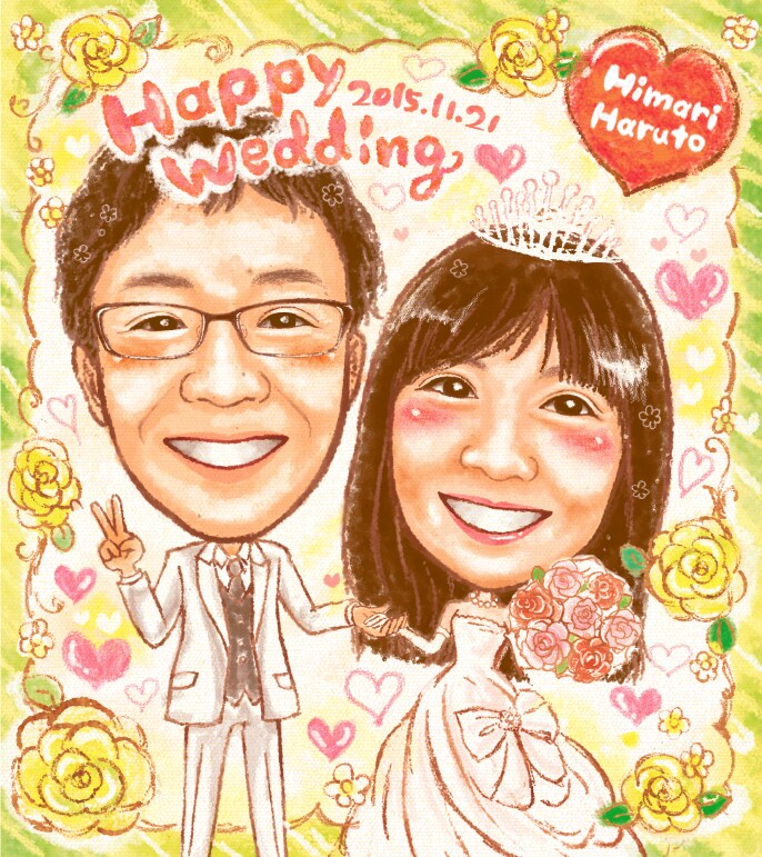 先着5組様まで2名様4000円★結婚式の似顔絵ます 賑やかでポップな似顔絵でハッピーな新婚生活を彩ります♪ イメージ7