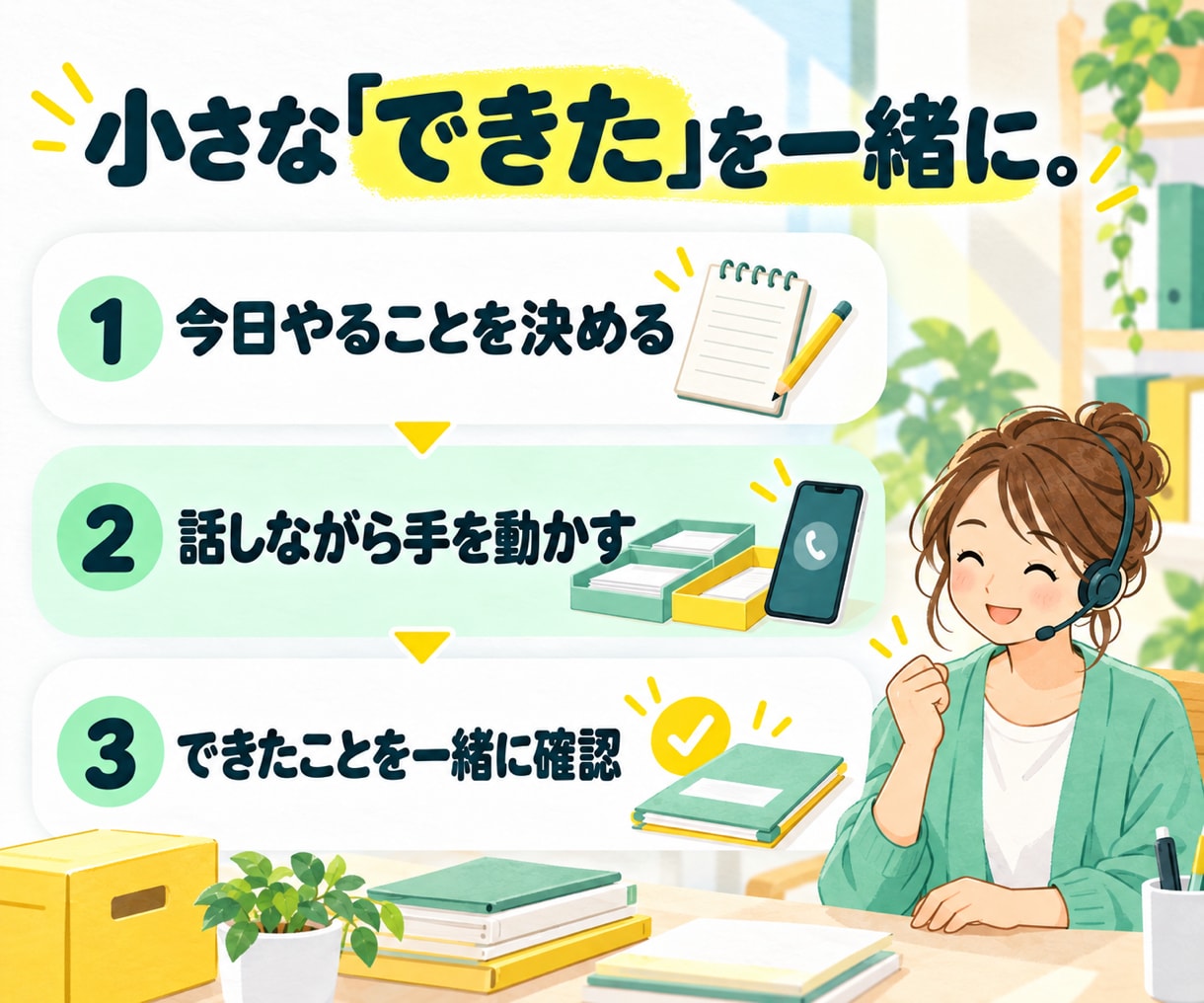 片付けも後回しの用事も通話で一緒に進めます 雑談しながら書類整理・断捨離！「あとで」を小さな「できた」に イメージ2
