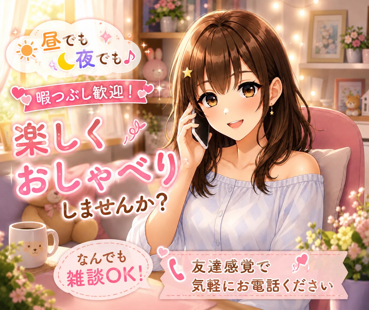昼でも夜でも♪誰かと話したい時の雑談相手になります 5分だけでも大歓迎♪あなたの今、誰かと話したいに寄り添います イメージ1