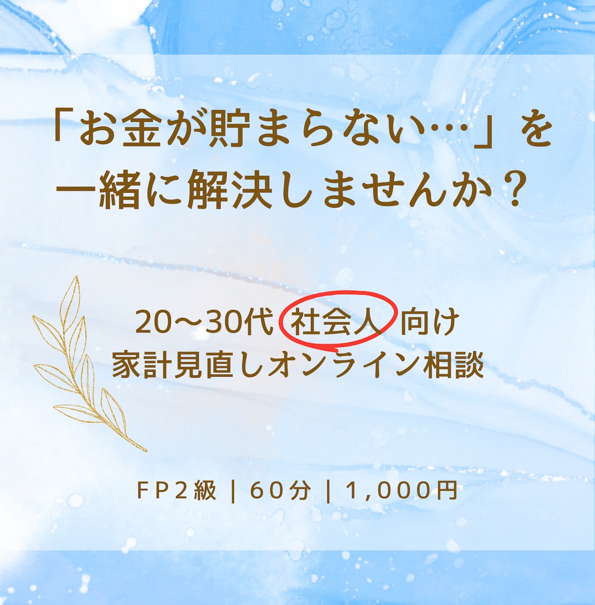 先着10名様限定価格！　お金の悩みを整理します FP2級｜20～30代 社会人の家計改善・資産形成をサポート イメージ1