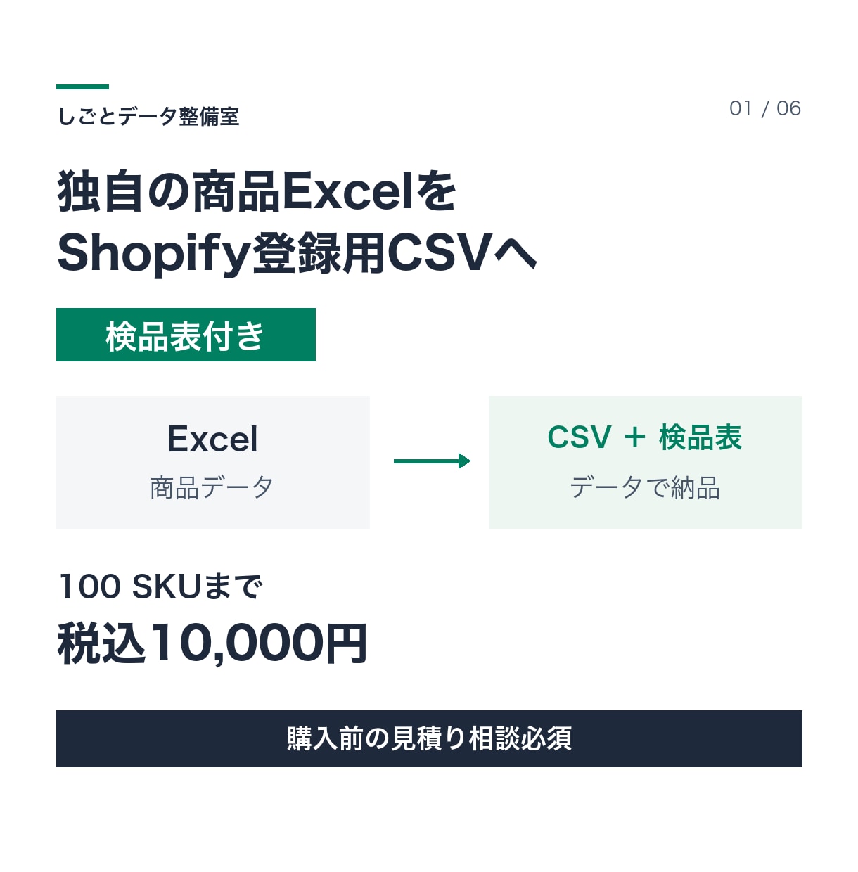 商品ExcelをShopify用CSVに変換します 検品表つき。開発用ストアで取込・照合して納品します イメージ1