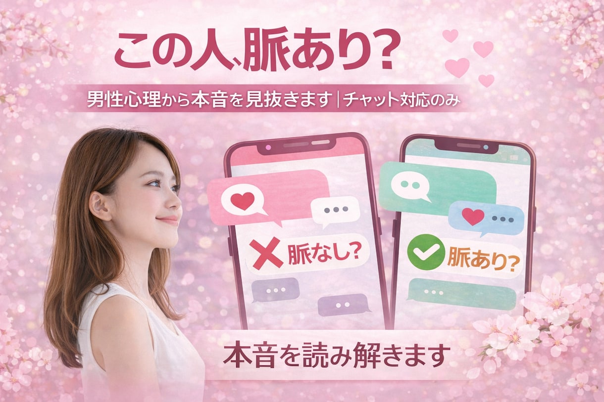この人脈あり？男性心理から見抜きます チャット対応のみ！本音を読み解きます イメージ1