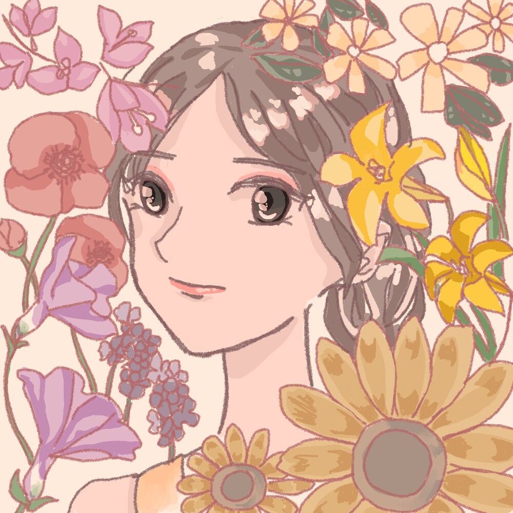 お花に囲まれた人物アイコンお描きします 好きなお花に囲まれたアイコンイラストを作成しませんか イメージ3
