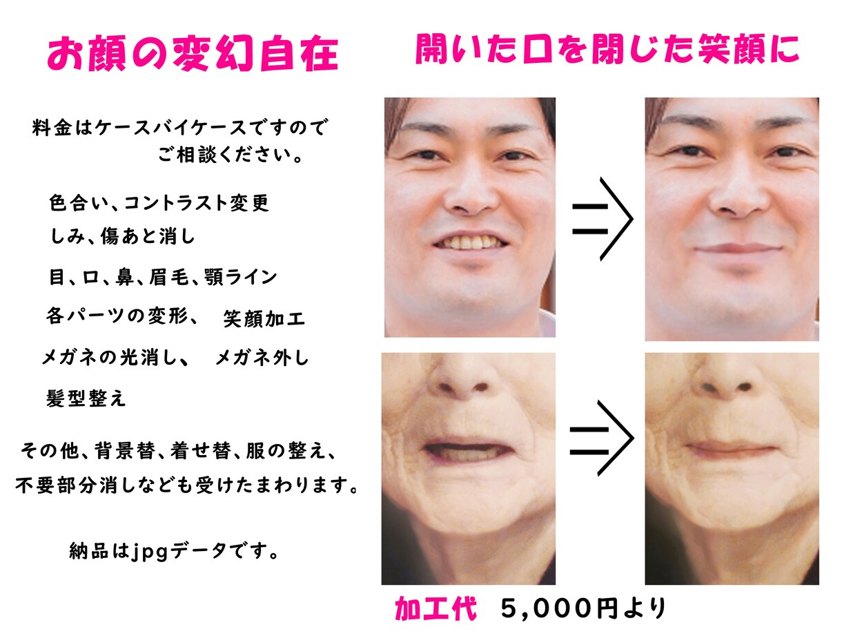 画像の修正・加工をします 終活用写真、遺影写真の原稿を作成します。 イメージ3