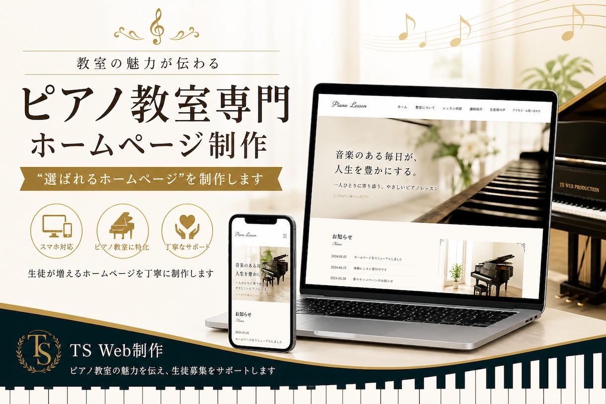 ピアノ教室専門｜生徒が増えるHP制作します ピアノ教室専門のHP制作を丁寧に対応します イメージ1