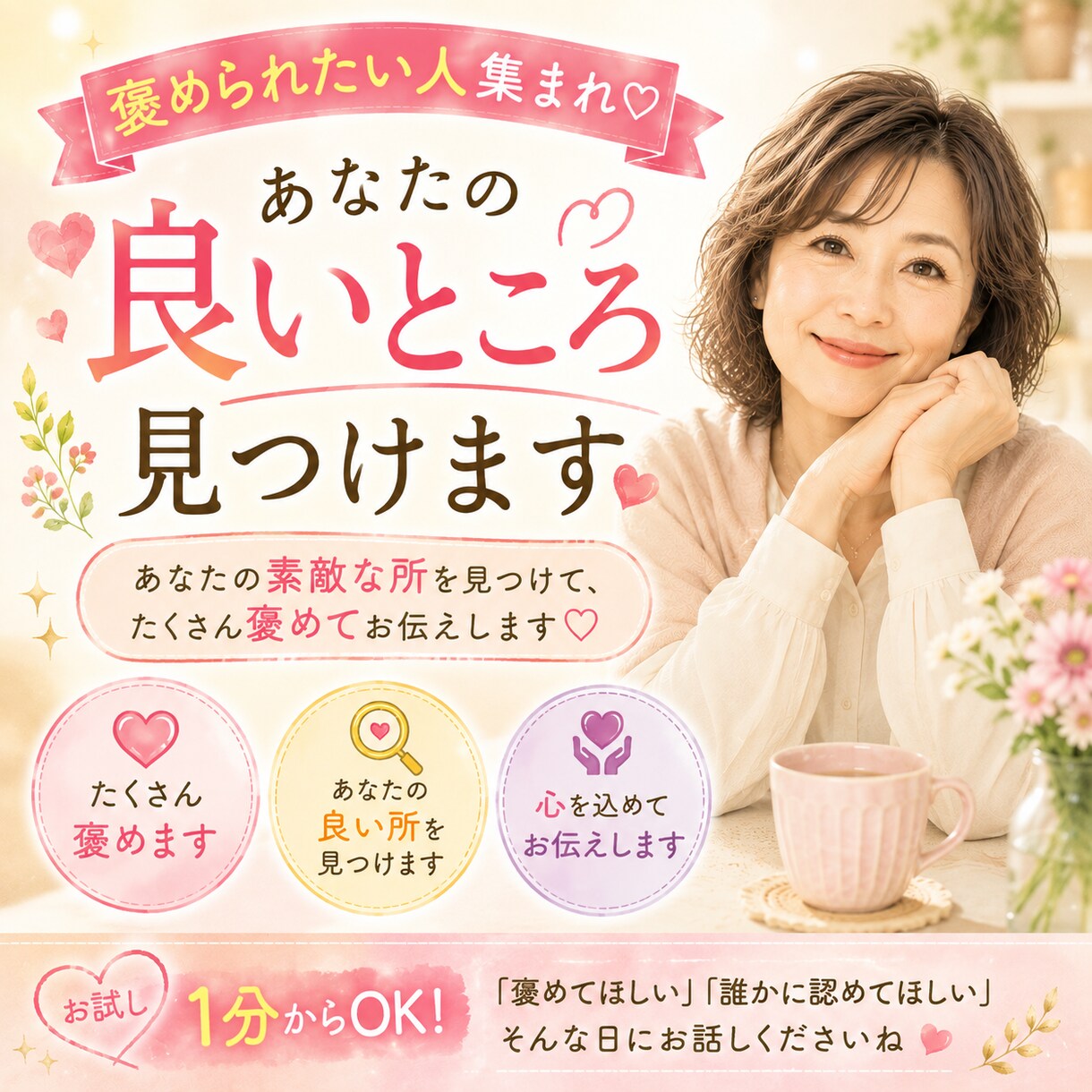 褒められたいあなたへ♡あなたの素敵な所見つけます 誰かに褒めてほしいあなたへ♡あなたの良いところ伝えます イメージ4