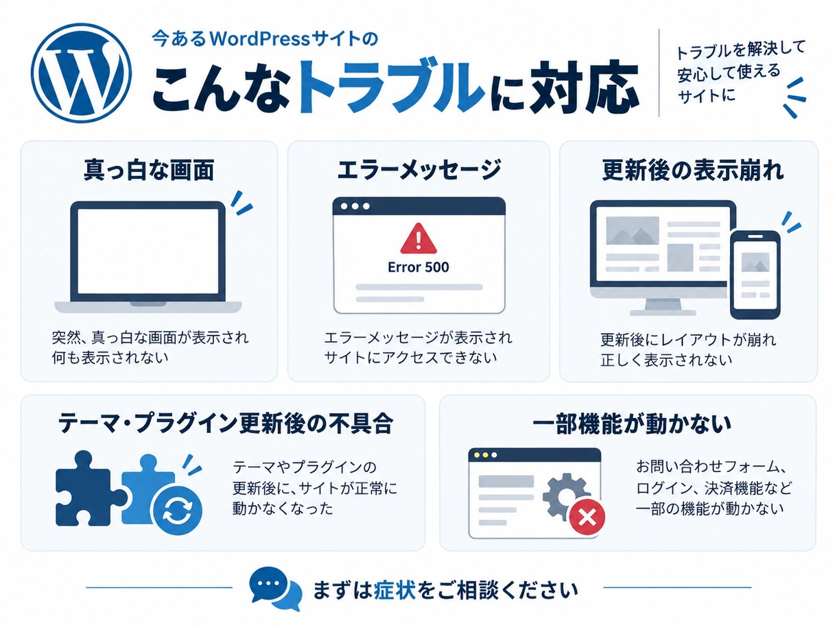 WordPressのエラー・表示崩れを修正します 原因を診断しバックアップ確認後に安全に対応します イメージ2